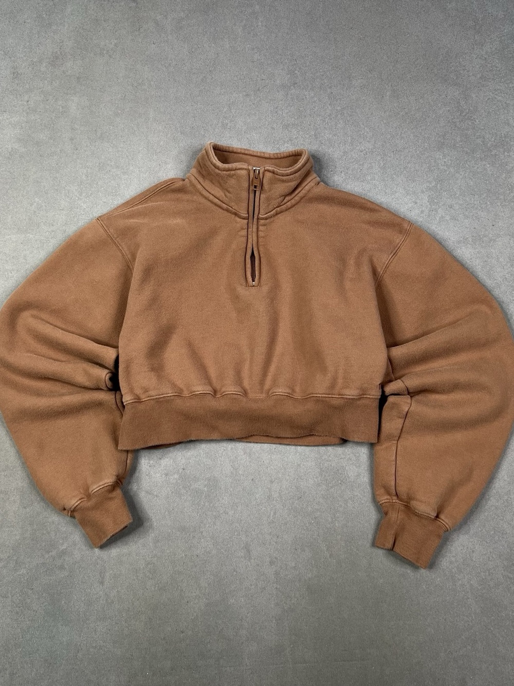 TNA Cozy Sweatfleece Perfect 1/2 Zip Cropped Sweatshirt Brown XS